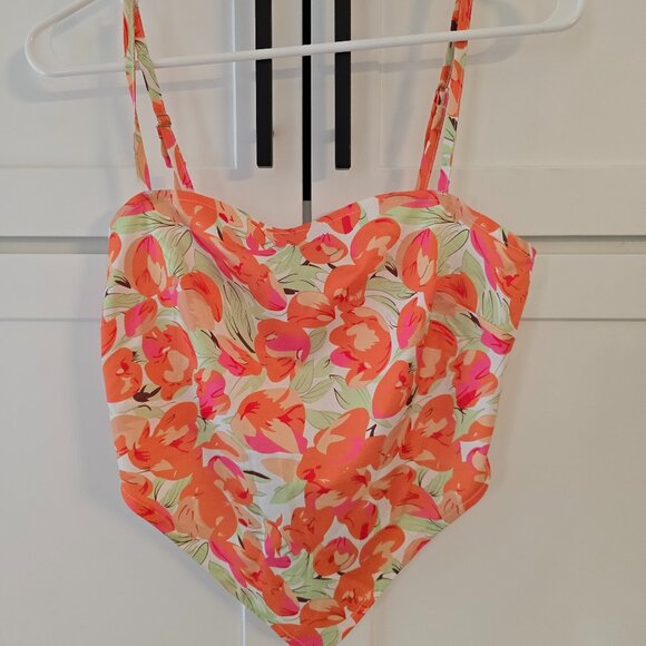 Cider Women’s Floral Tank Sz Large L Crop Top Spaghetti Straps Orange Pink - Picture 1 of 7